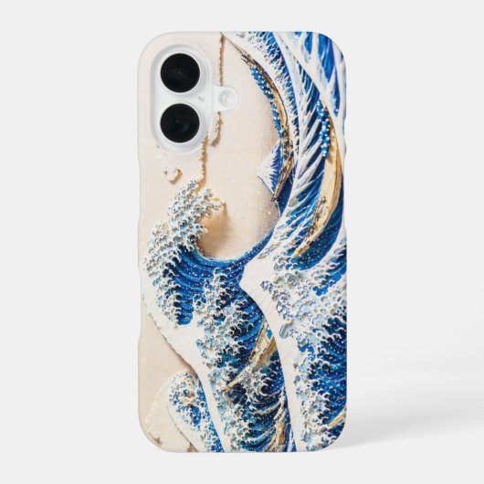 Hokusai "Große Welle" 3D Schattenrelief iPhone 16  Hülle (Rückseite)