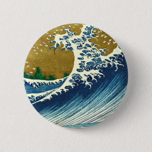 Hokusai Große Welle Japan Vintage Ozean Button