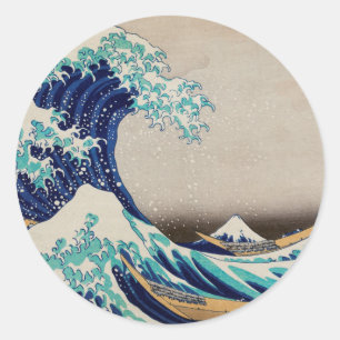 Hokusai Große Welle vor Kanagawa. Vintage Japan-Ku Runder Aufkleber
