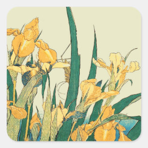 Hokusai Heuschrecke Iris Vintage Druck: Japanisch Quadratischer Aufkleber