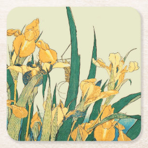 Hokusai Heuschrecke Iris Vintage Druck: Japanisch Rechteckiger Pappuntersetzer
