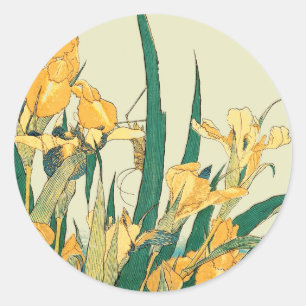 Hokusai Heuschrecke Iris Vintage Druck: Japanisch Runder Aufkleber