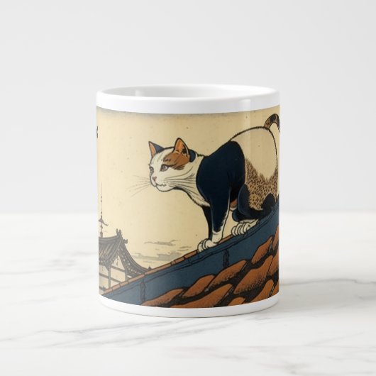 Hokusai inspirierte Kunst mit niedlicher Katze Jumbo-Tasse (Vorderseite)