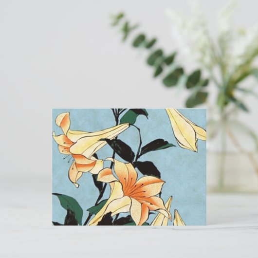 Hokusai Japanese Lilies Postcard Postkarte (Stehend Vorderseite)