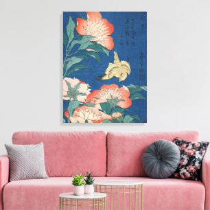 Hokusai Japanische Kunst Pfingstrosen und Kanarien Leinwanddruck