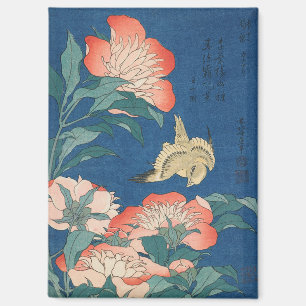 Hokusai Japanische Kunst Pfingstrosen und Kanarien Magnet