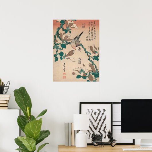 Hokusai Java Sparrow auf Magnolia GalleryHD Poster (Heimbüro)