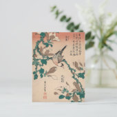 Hokusai Java Sperling auf Magnolie GalleryHD Postkarte (Stehend Vorderseite)