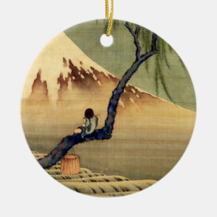 Hokusai-Junge beim Betrachten des Fuji japanischer Keramikornament