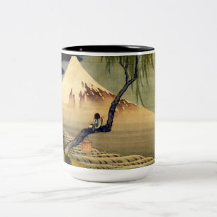 Hokusai-Junge beim Betrachten des Fuji japanischer Zweifarbige Tasse