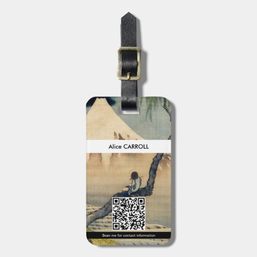 Hokusai - Junge betrachtet den Fuji - QR-Code Gepäckanhänger (Vorderseite vertikal)