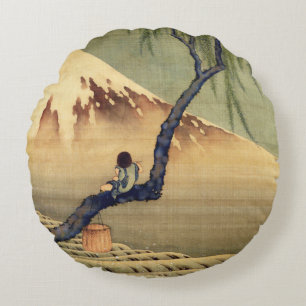 Hokusai-Junge, der den Fuji betrachtet, japanische Rundes Kissen