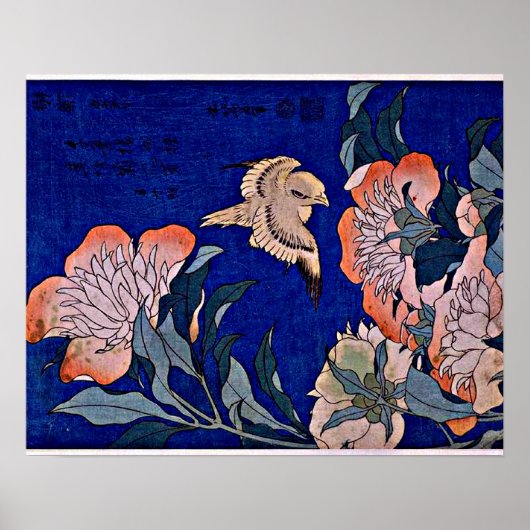 Hokusai: Kanarisch und Peony Poster (Vorne)