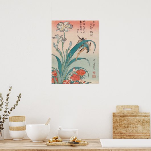 Hokusai Kingfisher Iris and Wild Pinks Gallery Poster (Küche)