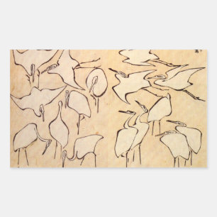 Hokusai-Kranich-Sticker Rechteckiger Aufkleber