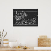 Hokusai Meets Fibonacci linear schwarz-weiß Poster (Küche)