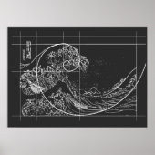 Hokusai Meets Fibonacci linear schwarz-weiß Poster (Vorne)