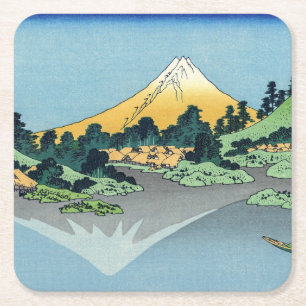 Hokusai - Mount Fuji reflektiert den Kawaguchi-See Rechteckiger Pappuntersetzer