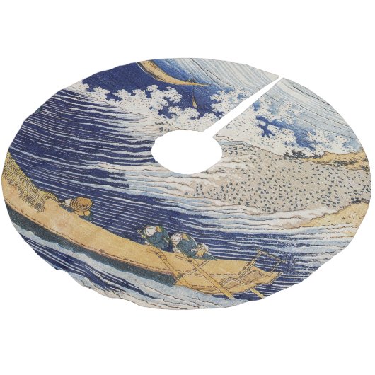 Hokusai Ocean Waves Sea Boote Polyester Weihnachtsbaumdecke (Schrägansicht)