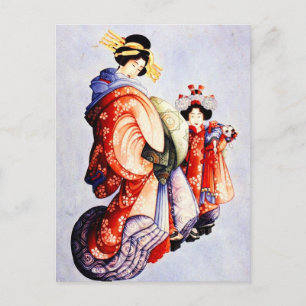 Hokusai Oiran und Kamuro Postkarte