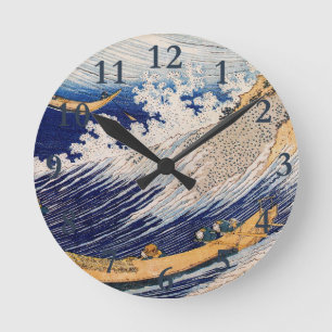 Hokusai Ozeanwellen Meer Boote Runde Wanduhr