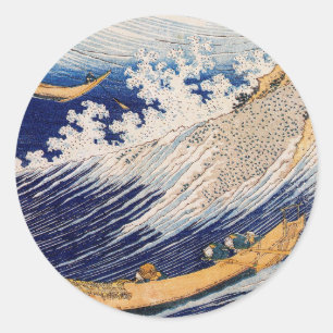 Hokusai Ozeanwellen Meer Boote Runder Aufkleber