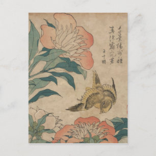 Hokusai Peony und Kanary Postkarte