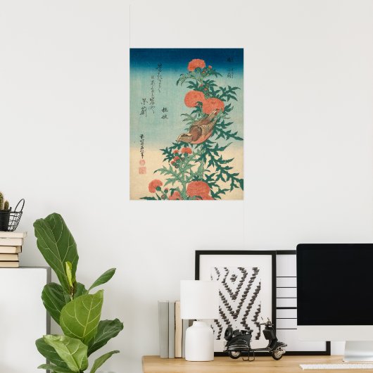 Hokusai Shrike und gesegnete Thistle GalleryHD Poster (Heimbüro)