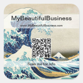 Hokusai - The Great Wave off Kanagawa - QR Code Quadratischer Aufkleber
