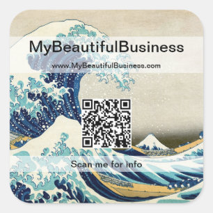 Hokusai - The Great Wave off Kanagawa - QR Code Quadratischer Aufkleber
