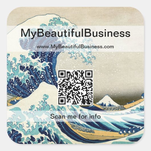 Hokusai - The Great Wave off Kanagawa - QR Code Quadratischer Aufkleber (Vorderseite)