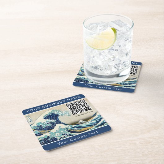 Hokusai - The Great Wave off Kanagawa - QR Code Rechteckiger Pappuntersetzer (Vor Ort)
