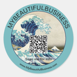 Hokusai - The Great Wave off Kanagawa - QR Code Runder Aufkleber
