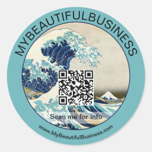 Hokusai - The Great Wave off Kanagawa - QR Code Runder Aufkleber