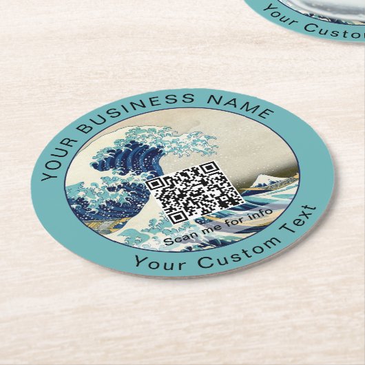 Hokusai - The Great Wave off Kanagawa - QR Code Runder Pappuntersetzer (Angewinkelt)