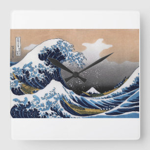 Hokusai , “ The Great Wave off Kanagawa ” Quadratische Wanduhr