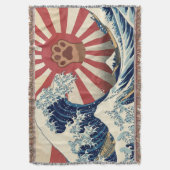 HOKUSAI "The Great Wave" & Rising Sun Flag & Cat Decke (Vorderseite Vertikal)