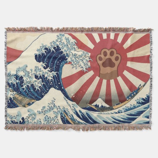 HOKUSAI "The Great Wave" & Rising Sun Flag & Cat Decke (Vorderseite)