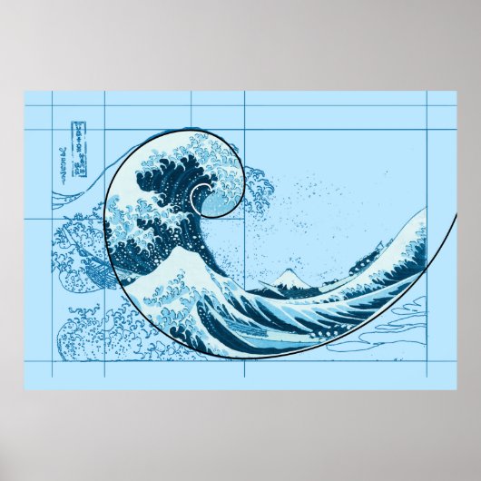 Hokusai trifft Fibonacci, blaues Poster (Vorne)