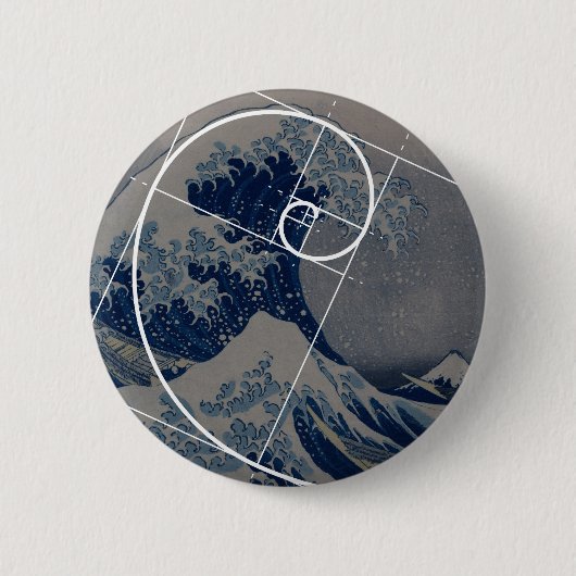 Hokusai trifft Fibonacci, goldenes Verhältnis Button (Vorderseite)