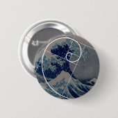 Hokusai trifft Fibonacci, goldenes Verhältnis Button (Vorne & Hinten)