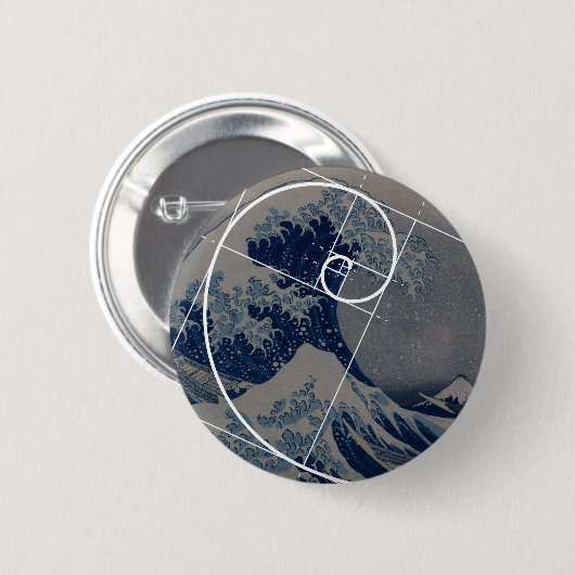 Hokusai trifft Fibonacci, goldenes Verhältnis Button (Vorne & Hinten)