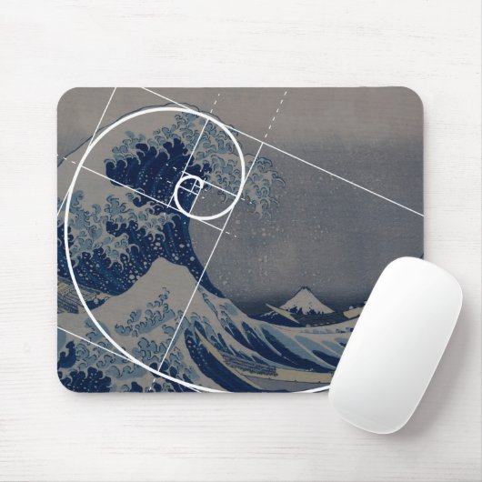Hokusai trifft Fibonacci, goldenes Verhältnis Mousepad (Mit Mouse)