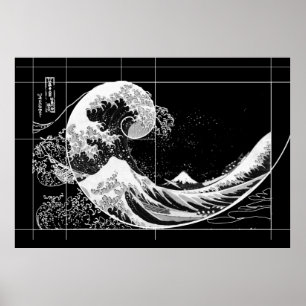Hokusai trifft Fibonacci, Schwarz und Weiß Poster