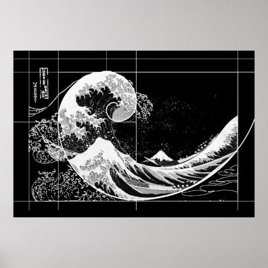 Hokusai trifft Fibonacci, Schwarz und Weiß Poster (Vorne)