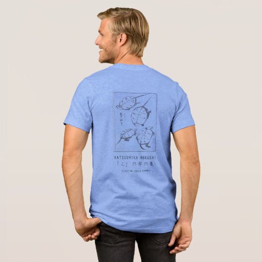 Hokusai Turtle Drawing Japanese Minimalism Blue Tri-Blend Shirt (Rückseite voll)