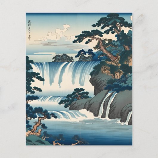 Hokusai Ukiyo-e Japanese Waterfall Landscape Blue Flyer (Vorne)
