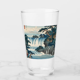 Hokusai Ukiyo-e Japanese Waterfall Landscape Blue Glas