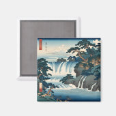 Hokusai Ukiyo-e Japanese Waterfall Landscape Blue Magnet (Vorderseite/Rückseite)
