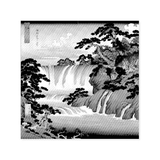 Hokusai Ukiyo-e Japanese Waterfall Landscape Blue Permastempel (Design)